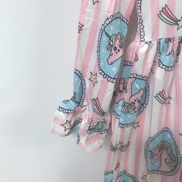 Little Girl Long Sleeve Unicorn Holiday Fall Winter Party Flower Girl Dress - Picture 4 of 6